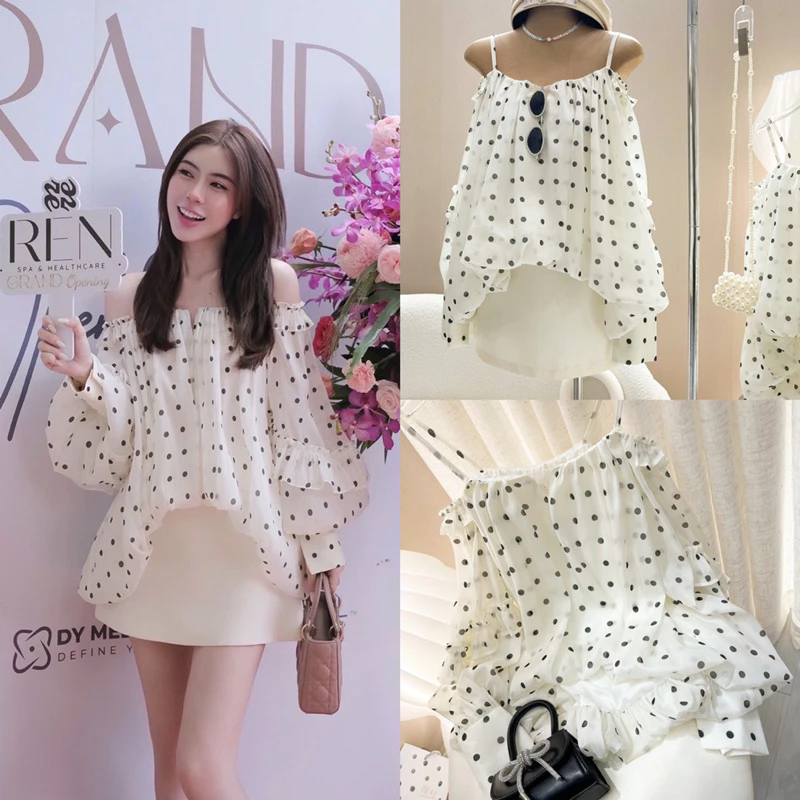 Set chấm nude trễ vai Colin mang lại vẻ ngoài nữ tính, nhẹ nhàng nhưng vẫn toát lên nét hiện đại