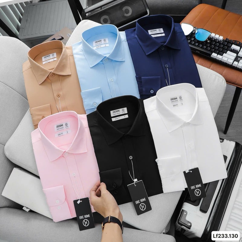 Áo sơ mi dài tay Eric Home được làm từ vải cotton pha cao cấp
