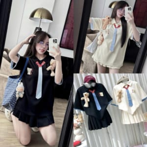 Áo Thun Cổ Polo và Chân Váy Xếp Ly Colyn