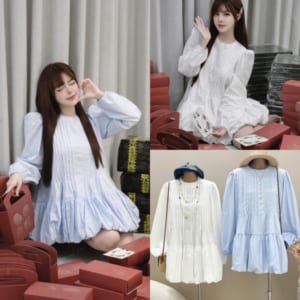 Đầm Babydoll Colyn 2 Màu Trắng và Xanh