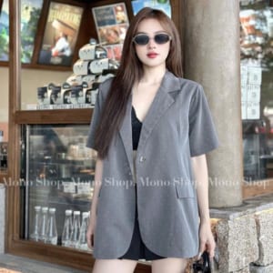Set Blazer Ngắn Tay Chấm Bi Colyn – 2 Màu Đen và Xám
