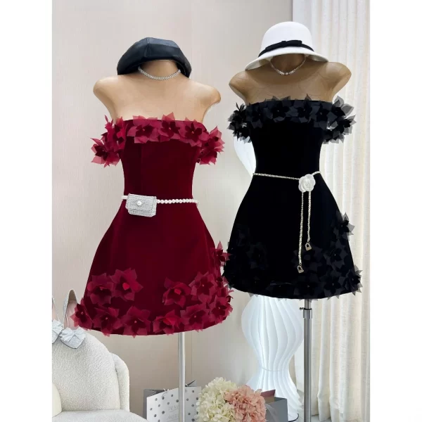Đầm nhung đính hoa bẹt vai đi tiệc sang chảnh Colyn - Ảnh 2