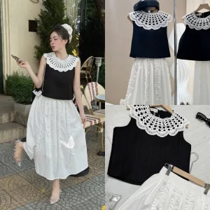 SET tiểu thư cổ phối ren kèm chân váy dài Colyn