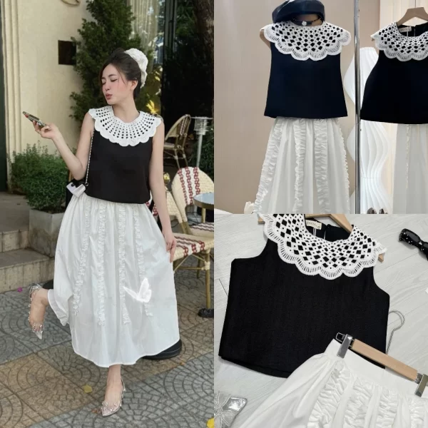 SET tiểu thư cổ phối ren kèm chân váy dài Colyn