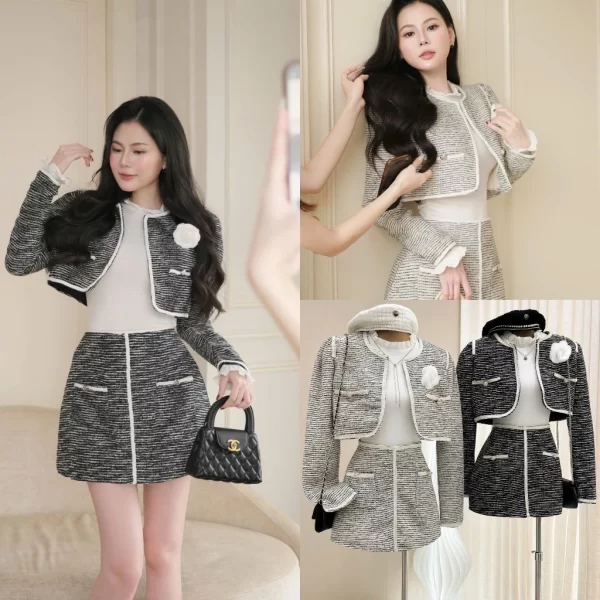 Set dạ cao cấp COLYN 3 món 2 màu kèm phụ kiện hoa
