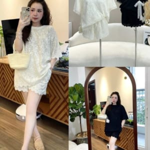 Set ren hoa 2 màu trắng đen kèm quần siêu dễ thương Colin