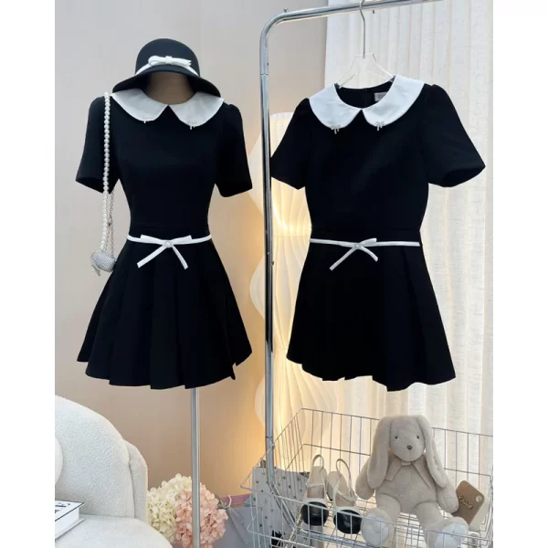 Váy Tiểu Thư Công Sở Cổ Phối Trắng Xếp Ly Tùng Xòe Kèm Nơ Colin - Ảnh 2