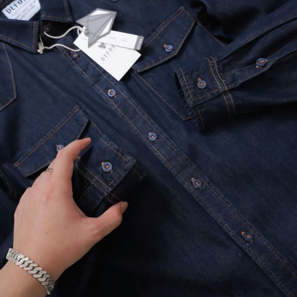 Áo sơ mi jean defoxx xanh muối tiêu - Ảnh 2