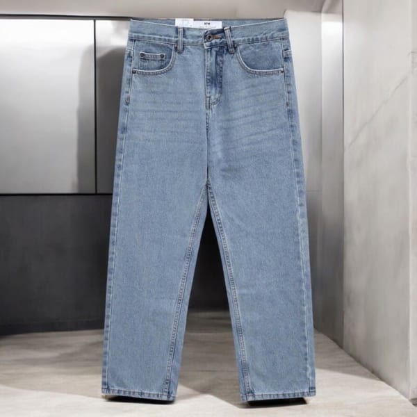 Quần jean ống suông BTM wash bạc không co giãn - Ảnh 4