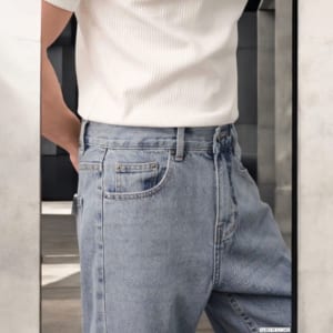 Quần jean ống suông BTM wash bạc không co giãn
