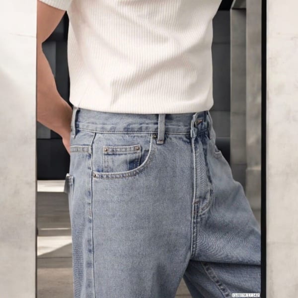 Quần jean ống suông BTM wash bạc không co giãn