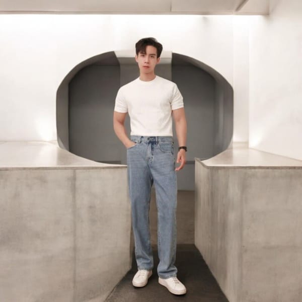 Quần jean ống suông BTM wash bạc không co giãn - Ảnh 3